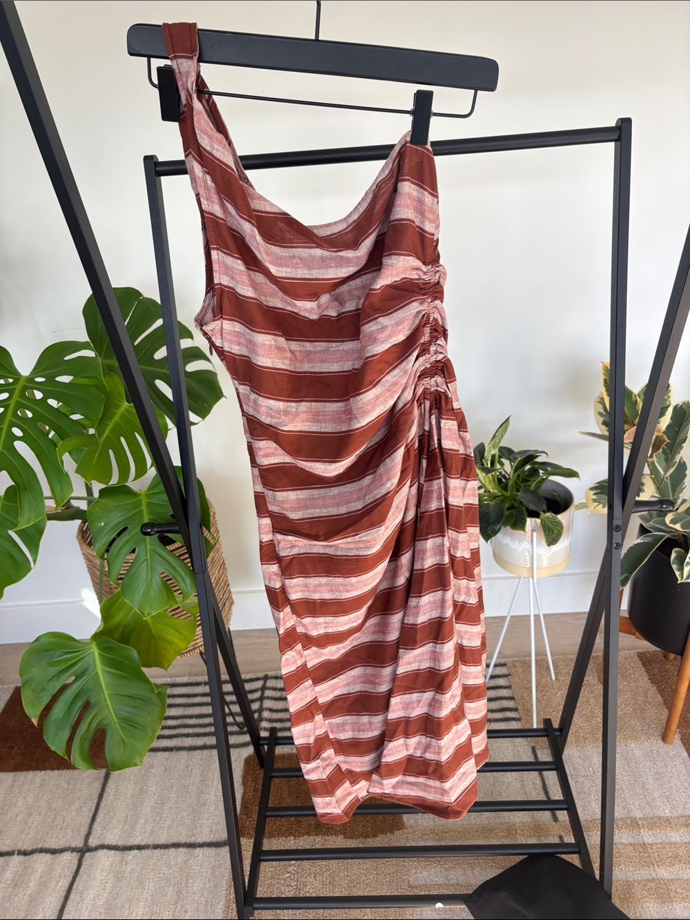 a new day Rust & Cream Asymmetrical Ruched Midi Skirt